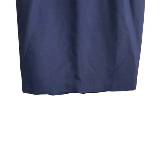 Women Pencil Skirt 10 Navy Midi Length Rayon Linen Pleated Uniform Secretary Y2K - Picture 8 of 10